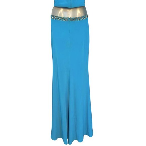 Ieena For Mac Duggal Ocean Blue Rhinestone Bordered Two Piece Gown - Picture 4 of 4